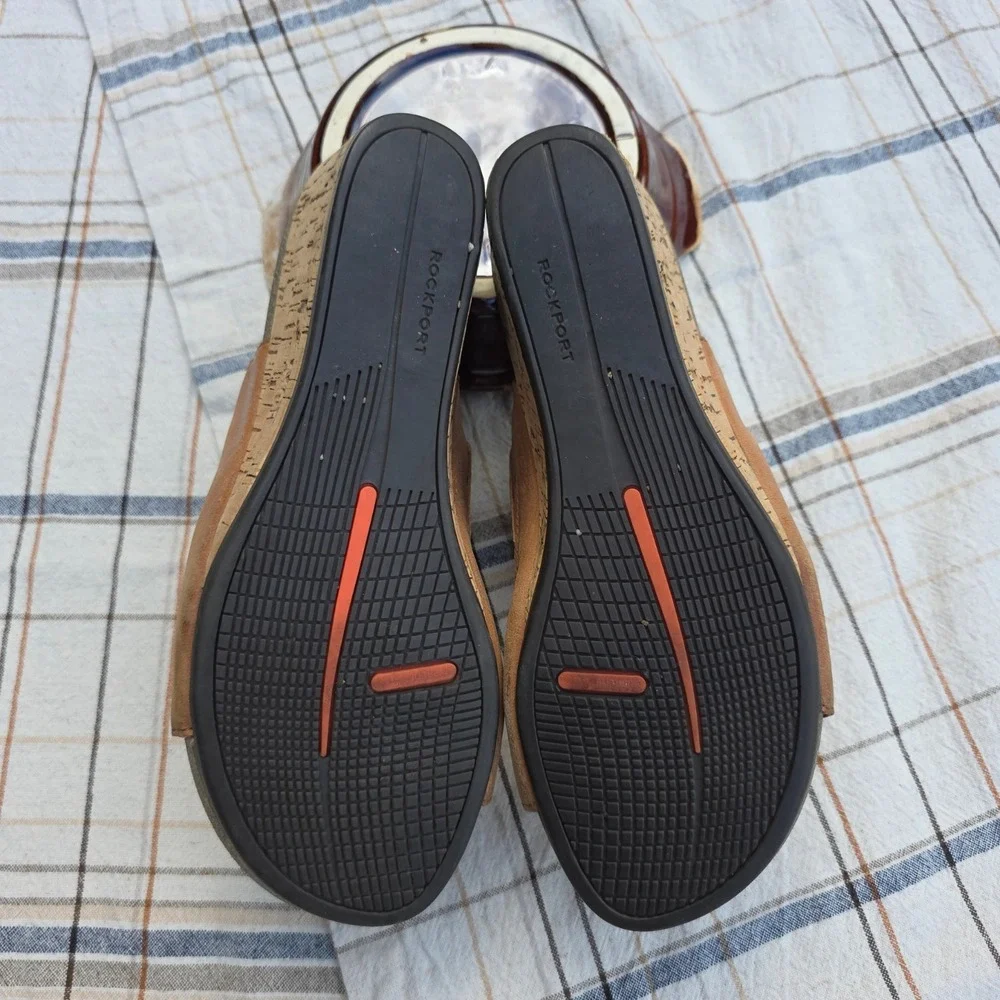 Rockport Total Motion Leather‎ Slides Wedges Sandals Size 9 Women's Brown